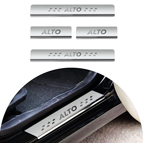 Image of AC Door Sill /Foot Step Stainless Steel Scuff Plate Plates Compatible with Suzuki Alto 800 (Set of 4 Pcs)