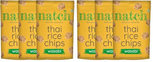 Image of Natch Thai Sticky Rice Chips, Gluten Free, Vegan, Party Family Pack, All Natural Crunchy Crackers (Wasabi) 100 Gm (Pack of 6)