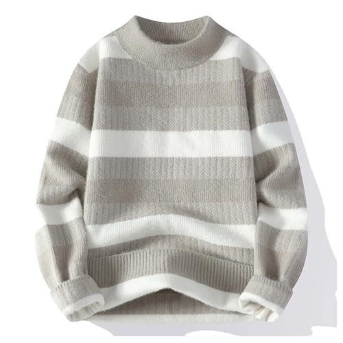 Men's Striped Color Block Knit Sweater, Long Sleeve Crewneck Stretch Knitwear Fall Winter Warm Pullover Sweaters