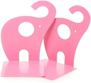 one Pair Cute Cartoon Elephant Nonskid Bookends Art Bookend Metal Bookends (Pink)