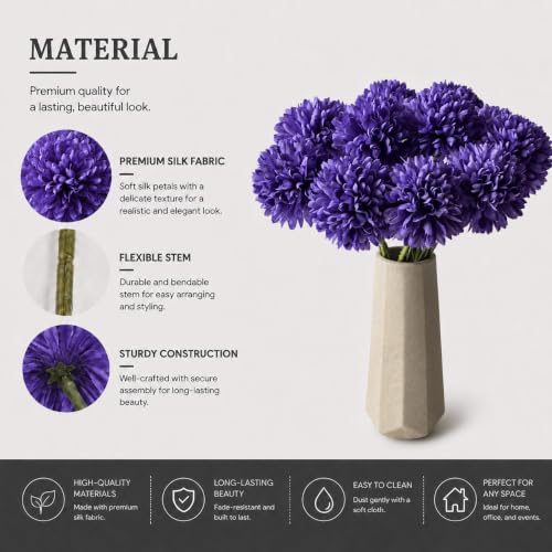 Image of Mandy's 12pcs Artificial Purple Ball Chrysanthemum Flowers