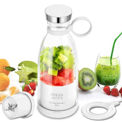 Personal portable blender, designed for making shakes and smoothies, equipped with durable stainless steel blades and USB charging, delivering excellent juice blending performance (white).