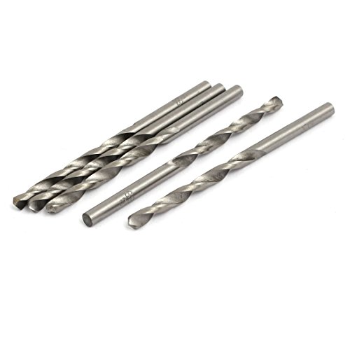 Aexit 3.8mm Dia Tool holder 74mm Length HSS Round drill hole Twist Drill Bit Silver Tone 5pcs Model:38as399qo600