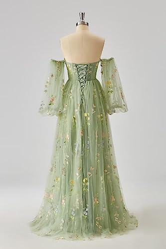 UZN Women's Puffy Sleeve Tulle Prom Dresses Tea Length Pink Flower Lace Formal Evening Gowns2