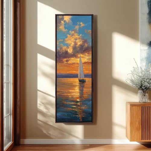 Paysage marin vertical coucher du soleil grande toile océan 50x150