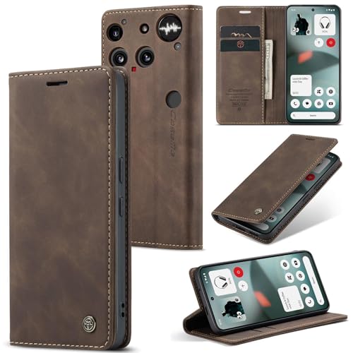 WJXEXRS Handyhülle für Nothing Phone 3 Hülle, Premium Klapphülle Leder Schutzhülle Klappbar mit Kartenfach Ständer Magnet Handytasche Standfunktion Flip Hülle, Lederhülle für Nothing Phone 3 - Kaffee