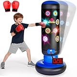 Boxsack Kinder, Boxsack Stehend mit Musik & Licht, Interaktiv Punching Bag, Aufblasbarer...