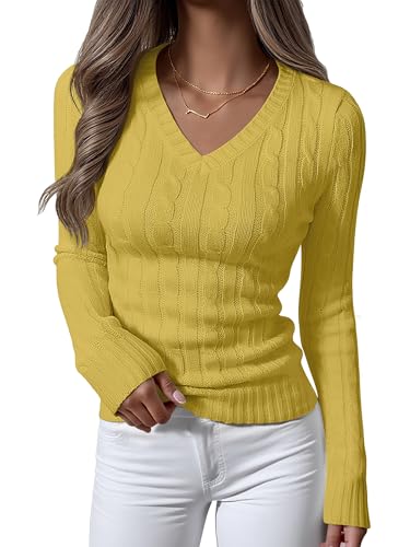 Image of ANRABESS Women's Cable Knit V Neck Fitted Sweaters