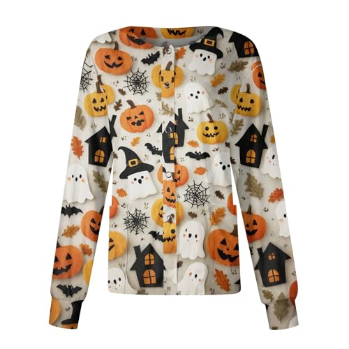 Printed Scrub Jackets for Woman Print Long Sleeve Plus Size Womens Scrubs for Women Nursing Jacket with Pockets