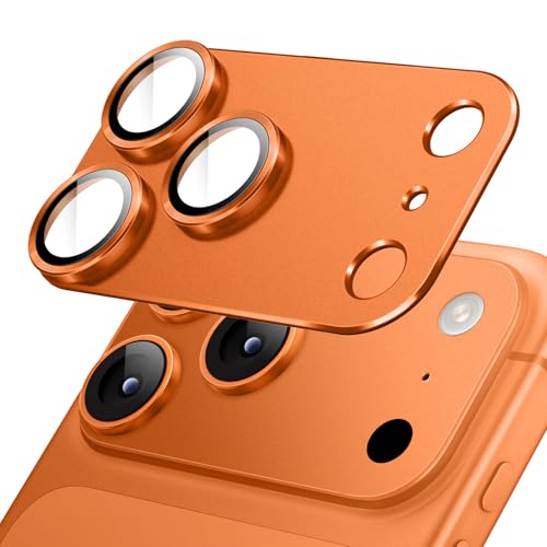 JETech iPhone 17 Pro 6.3インチ用 カメラレンズフィルム 全面保護 9H強化ガラス製 リングカバー マットメタルプレート ケースに干渉なし 1枚入り (オレンジ)