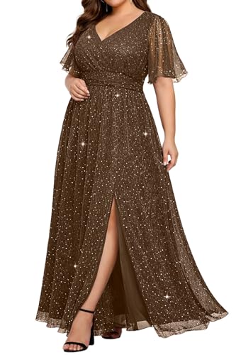 Pinup Fashion Formal Dresses Women Wedding Guest Plus Size Prom Elegant Evening Gowns Brown Sequin Gala V Neck Long Dress 2026