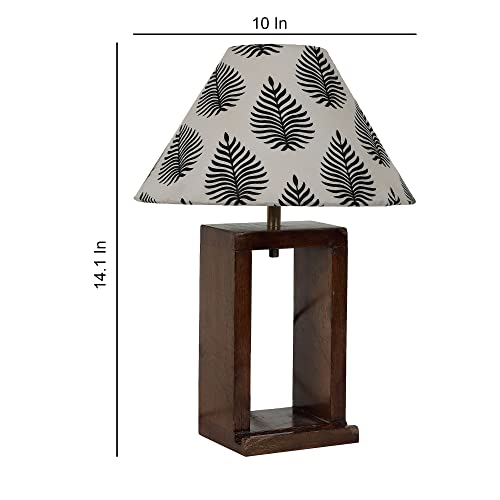 Image of tu casa Mango Wood Table Lamp | Cobra Saffron Print Satin Shade Bedside Lamp for Bedroom Living Room Study | Decorative Wooden Home Decor Lighting & Gifting