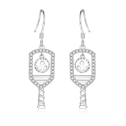 Pickleball Earrings for Women Silver: Ball Sports Dangle Earrings Daily Commuting Gifts for Pickleball Lovers Mom Birthday Christmas