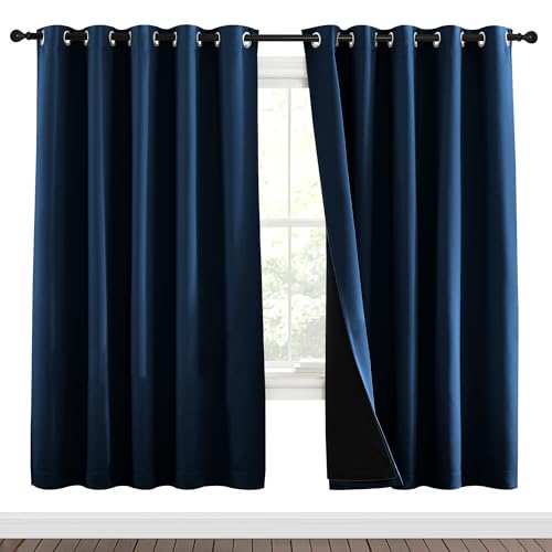 NICETOWN Moroccan Blue Full Shade Curtain Panels, Pair of Energy Smart & Noise Blocking Out Blackout Drapes for Dining Room Window, Thermal Insulated Guest Room Lined Window Dressing(70 x 72 inch)