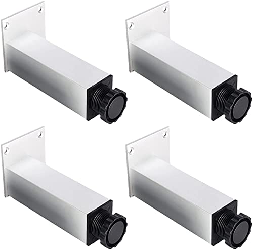 4 Pack Heavy Duty Replacement Support Feet Modern Adjustable Aluminum Alloy Square Replacement Feet with Basefor Sideboards Cupboard Sofa Cabinet Nightstand TV Stand,Silver-35cm(13.8in)