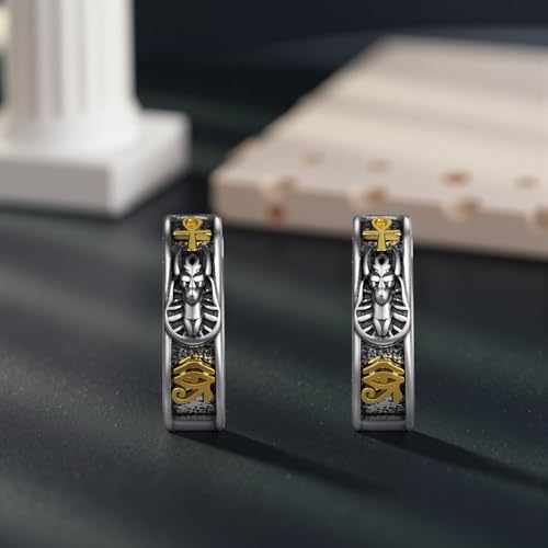 Anubis Earrings 925 Sterling Silver Ankh Hoop Earrings Egyptian Jewelry Gifts for Men Women3