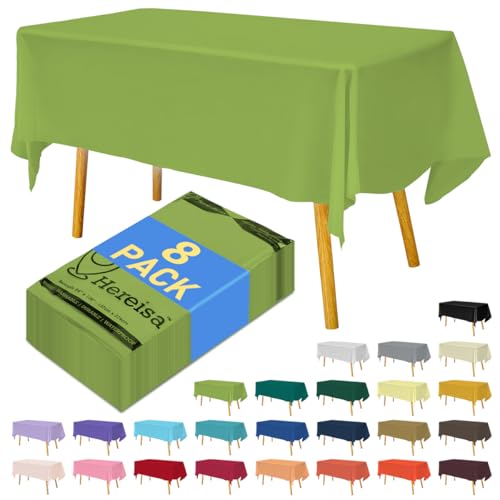 Hereisa 8-Count Light Green Disposable Plastic Tablecloths Rectangle 54x108 Inch - Extra Long Waterproof Banquet Table Covers for Parties & Catering