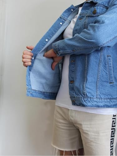 Image of JMOJO Jean Jacket Men - Button Down Trucker Style with Functional Pockets - Classic Mens Denim Jackets for Casual Outfits