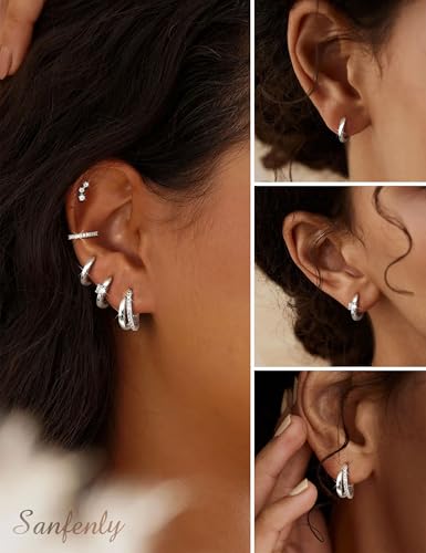 Sanfenly Gold Earrings Gold Hoop Earrings for Women Trendy Dainty Stud Earrings 14K Gold Plated Earrings Small Double Gold Silver Hoop Earrings for Women Lightweight Huggie Cartilage Earrings Set Gold Jewelry for Women Gifts4