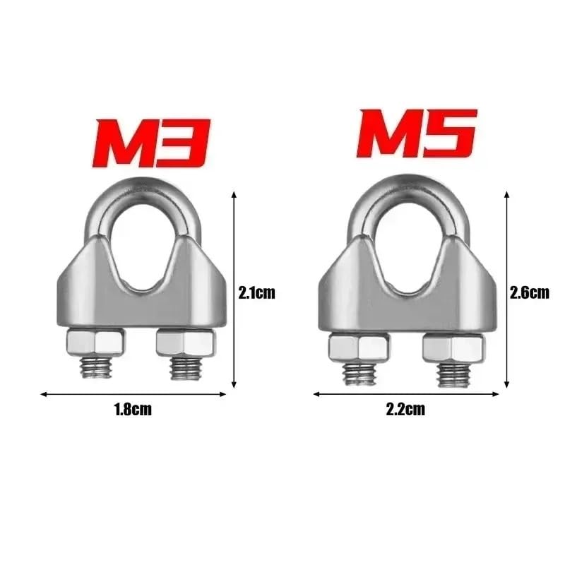 Perrillos Cable Acero Abrazaderas de Cable tipo U acero inoxidable, perno en, sujetador sillín, Clip cuerda alambre, tensor tendedero, Kits Hardware(30PCS-(M3))