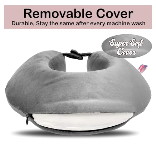 Image of Sassoon Memory Foam Travel Neck Pillow (Grey, Pack of 1) - Ergonomic Support, Soft Breathable Washable Cover, Lightweight with Carry Loop for Travel & Home