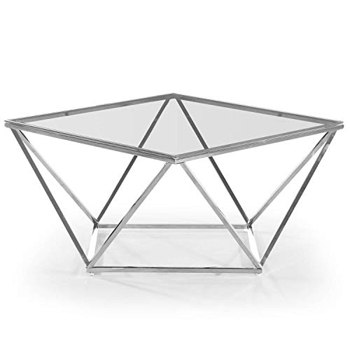 Menzzo Louane Mesa de café, Acero Inoxidable, Cristal, Plata, Talla única