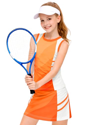 Image of AOBUTE Girls Tennis Golf Outfit Tank Top and Skirt with Shorts Set 4-12 Years