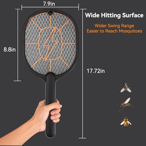 Image of 2-Pack Electric Fly Swatter - Battery Powered Mosquito & Bug Zapper Racket with Safe Mesh & Wall-Mount Design for Indoor and Outdoor Use (Black & Gray)