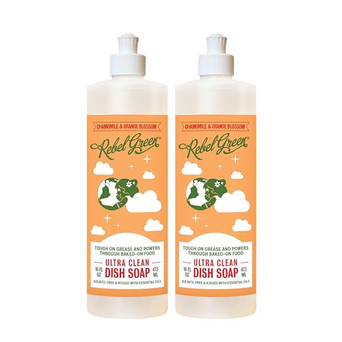 Image of Rebel Green Super Deluxe Dish Soap - Plant-Based Sustainable Dishwashing Soap - Orange & Chamomile Scent - 16 fl oz - 2 Pack