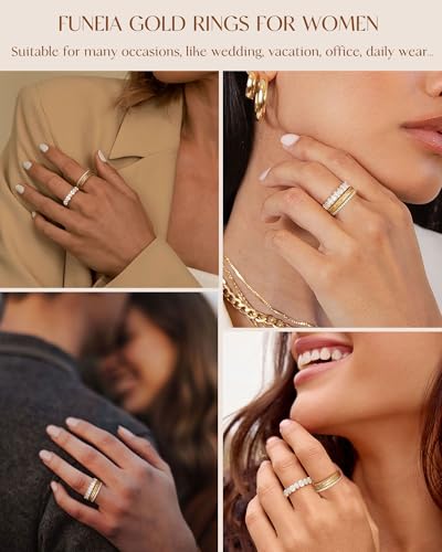 funeia stackable gold rings for women non tarnish chunky 14k gold plated rings that don39t tarnish engagement cubic zirconia ring set stack dainty pinky wedding bands thumb rings gold jewelry size 6-11