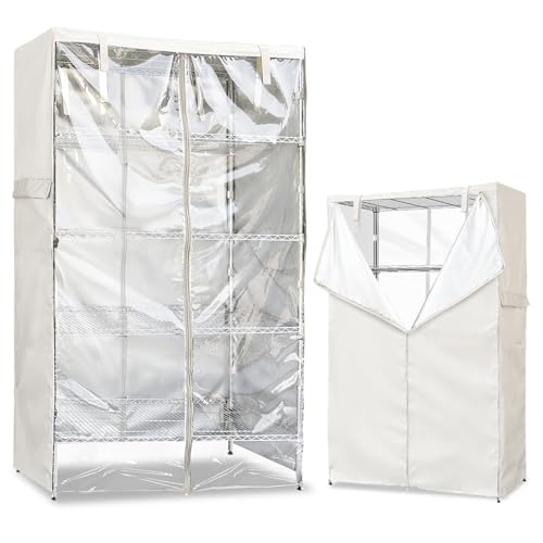 Dalema Wire Rack Covers,Heavy Duty 600D Dustproof Waterproof Storage Rack Covers for Metal Shelves,Storage Shelf Cover with Zipper for Wire Shlef,36''W x 14''D x 55''H,Black with Clear Front