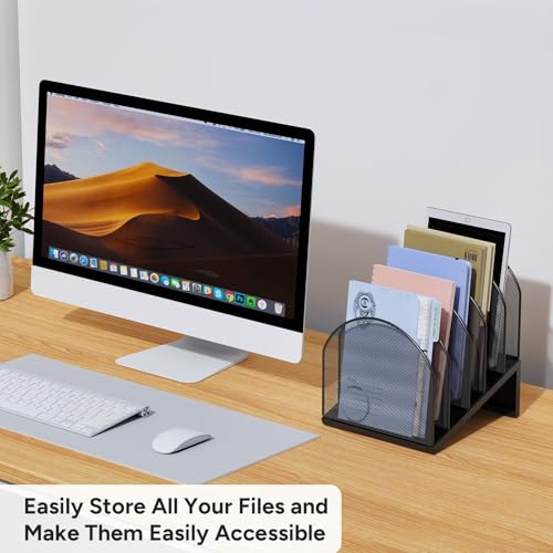Image of File Organizer for Desk, File Folder Organizer with 5-Section Vertical Rack, Suitable for Home Office Document Organization and Storage (Black)
