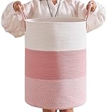CLHMILY&Z 80L Laundry Basket Round Storage Rope Basket - 16.5x22.5 Inches - Pink...