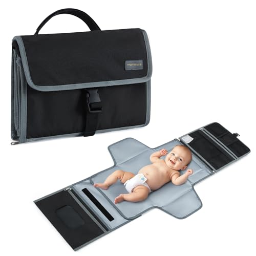 Image of mommore Portable Changing Pad for Newborn Expandable Diaper Changing Pad with Wipes Pockets Water Resistance Baby Changing Pad for Travel, Shopping, Shower Gifts