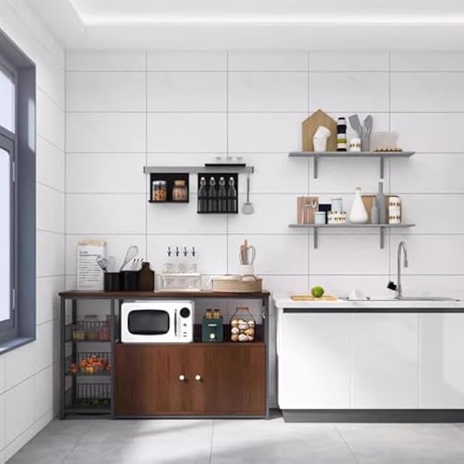 Kitchen Storage Shelf, Pantry Cabinet, Storage Cabinet, Microwave Stand,with Dust-Proof Locker,Multi-Layer Large-Capacity Storage, Dust-Proof Lockers(H-120CM/47.24IN)