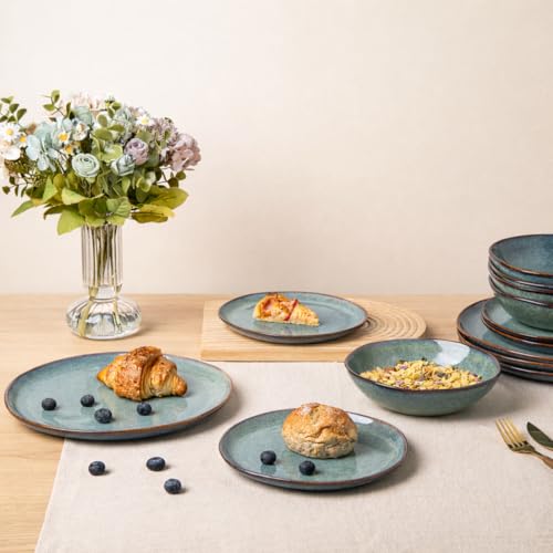 Image of AmorArc Ceramic Dinnerware Sets for 8, 24Pcs Plates and Bowls Sets Dishes | Stoneware Handmade Reactive Glaze Dinner Set, Highly Scratch Resistant | Dishwasher & Microwave Safe Dishware
