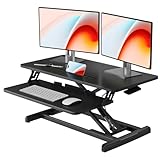 JOY worker Standing Desk Converter, 32" Wide Height Adjustable Sit Stand Up Desk Riser with Keyboard Tray, Desktop Workstation Riser for Home Office Computer Laptop, Particle Board, Black