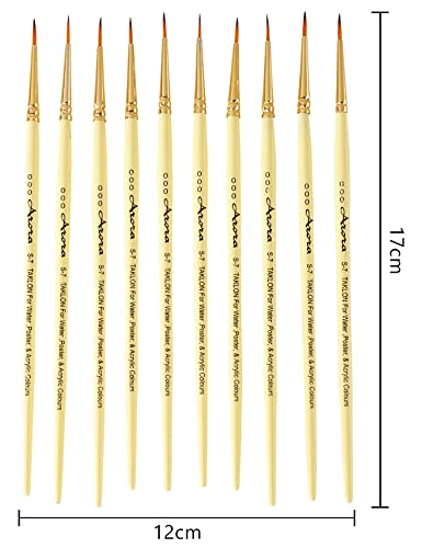 Image of Arora Detail and Script Liner Round Paintbrush of 000 Number Fine Set of 10 for Watercolor, Acrylic and Intricate Painting Yellow, Wood