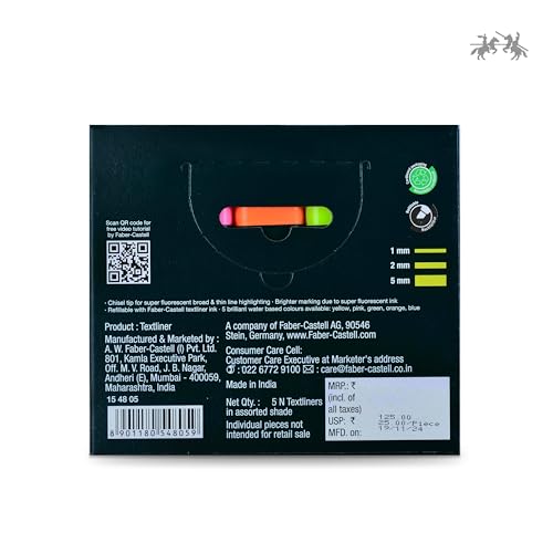 Image of Faber-Castell Textliner Pen Set - Pack of 5 Assorted Colours | Refillable Markers for Study, Journaling & Doodling | Stationery Essential for Students