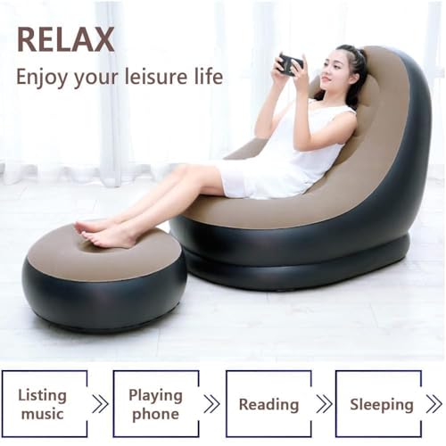 Image of DREAM SKY PVC Inflatable Recliner Sofa for Ultimate Relaxation Chair Footstool with Household Air Pump Transform,Inflatable Lounge Chair for Indoor Living Room,Balcony,Outdoor,Travel (Multi-Colours)