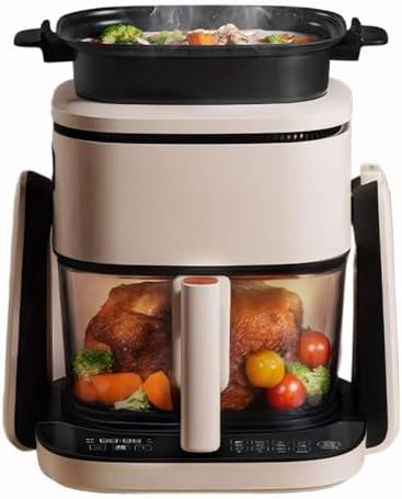 Air Fryer Compact 2-In-1 with Glass Bowl and Frying Pan, Adjustable Temperature, LED Touch Screen for Family and Party Cooking