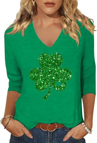Image of Woffccrd Womens 3 /4 Sleeve V Neck T-Shirts Valentina's Day Spring Shirts Love Heart Printed Graphic Tees