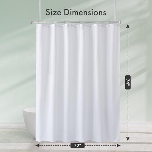 Image of Amazer White Shower Curtain Liner 72x74 Inches, Fabric Shower Liner Cloth with Weighted Stones, Washable Shower Curtain and Liner 2-in-1, 120G Heavy Duty, 12 Grommet Holes