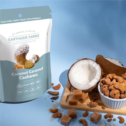 Image of Earthside Farms Coconut Caramel Cashews Snack Packs, No Sugar Added Keto Friendly Nuts, Vegan Gluten Free Non GMO Low Carb Snack, Plant Protein Treat, 4oz Resealable Bags, 3 Count