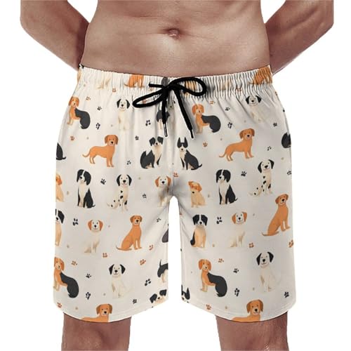 Hawaiian Shorts for Men - Comfy Dog Cute Paw Print Mens Swim Trunks Bathing Suits with Mesh Lining