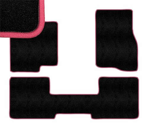 Hot Pink Edge Custom Fit Front & Rear Carpet Floor Mats, Black, Compatible with Lincoln Navigator with 2nd Row Console, Without Footrest, Standard Length 2006 2005 2004 2003 FL-241199