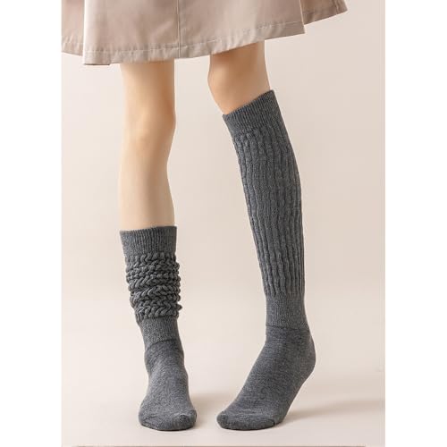 Womens Thick Knit Thigh High Boot Socks, Winter Loose Over-The-Knee Knitted Boot Socks (Gray,One Size)2