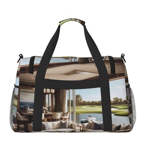 Golf Yacht Club Print Travel Duffle Bag - Foldable Personal Item Travel Bag for Women & Men,Carry-On Convertible Crossbody Tote Bags with Adjustable Shoulder Strap & Pockets 13x10.2x19.7 in2