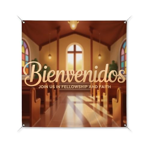 Bienvenidos Large Banners and Signs for Outdoor by BCB Print | Church Polyester Banner with 4 Hole for Easy Hang Indoor & Outdoor | 3x3ft Banner to Promote Business | HD Made in USA