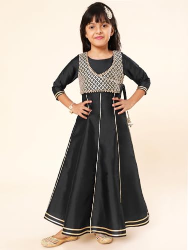 Image of A.T.U.N. (ALL THINGS UBER NICE) Girls Woven Design Gota Jacket Maxi Anarkali Gown